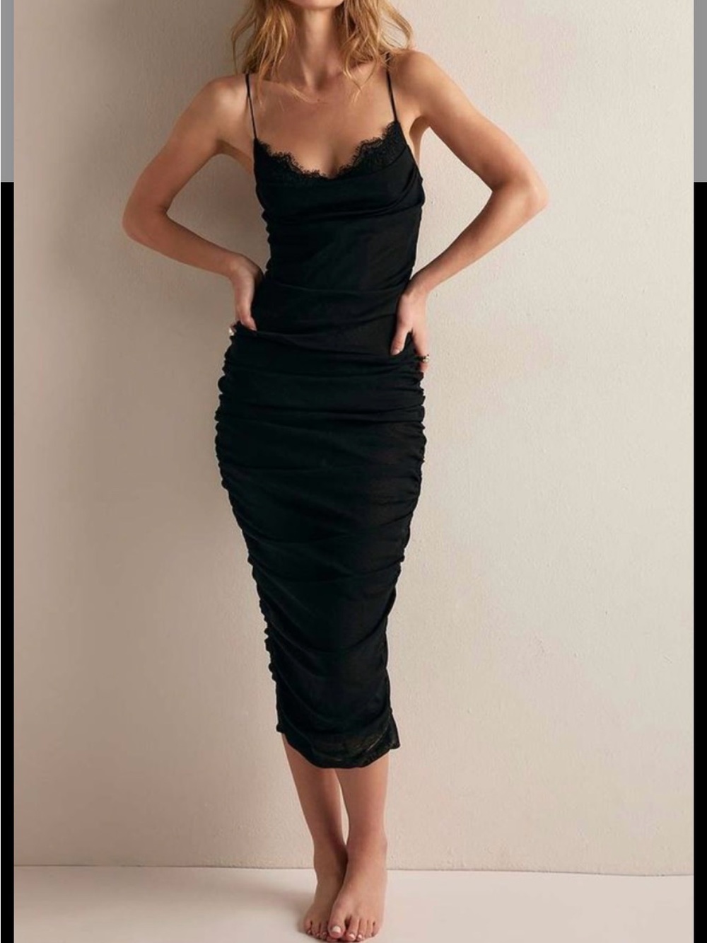 Free People Black Lace-Trim Slip Midi Dress